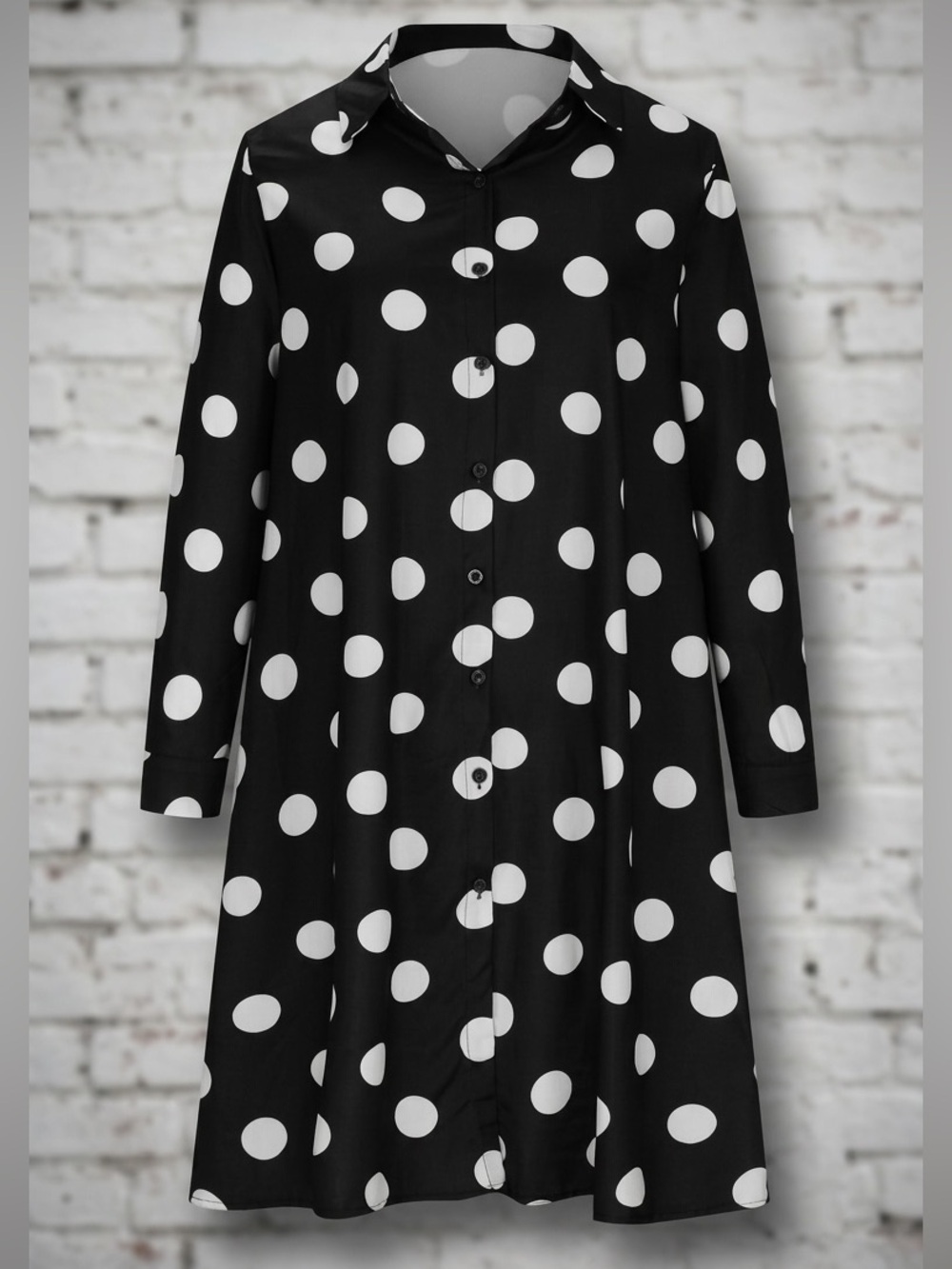 Chic, Fun Black and White Polka Dot Long Sleeve Dress NWOT